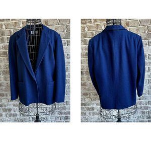 VTG Dumas Blazer  Medium Navy 100% Wool One Button Jacket USA Business C…